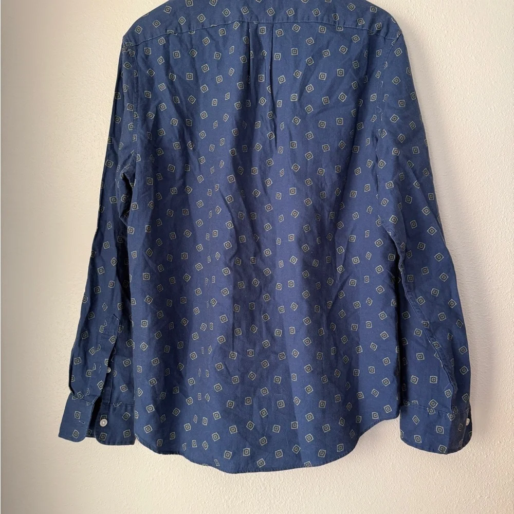 J. Crew Navy Geometric Button Down Shirt Wool Cotton M